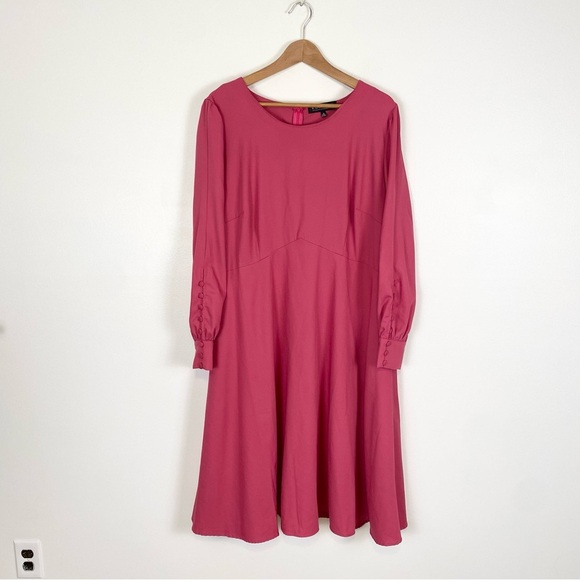 Eloquii Barbie Pink Bishops Long Sleeve Midi Dress Size 18 A Line - Picture 1 of 13